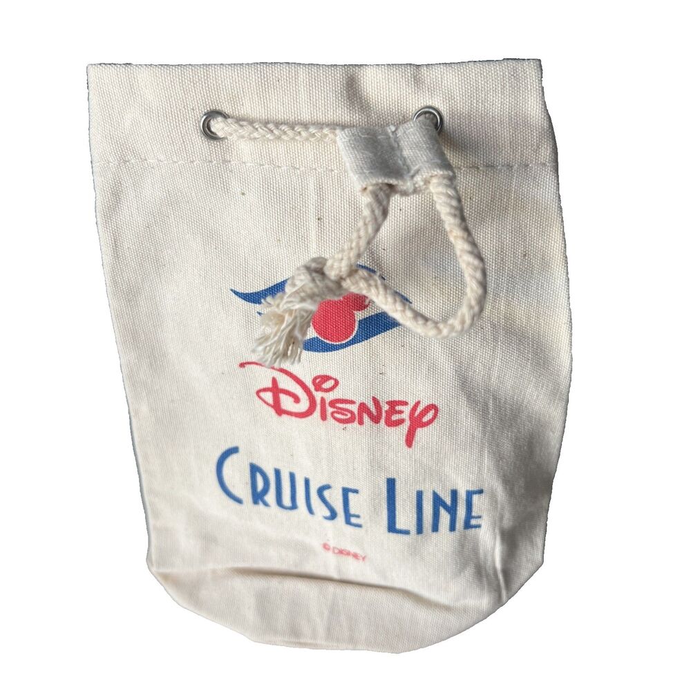 Disney Cruise Line Small Bag Pouch Round Canvas Drawstring Tote Mickey Logo New - Picture 1 of 10